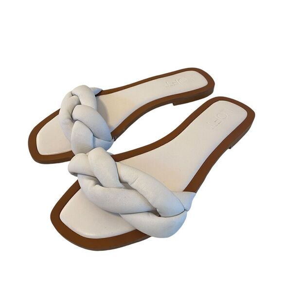 Loft White Leather Padded & Braided Slides in Size 6.5 - Picture 2 of 7